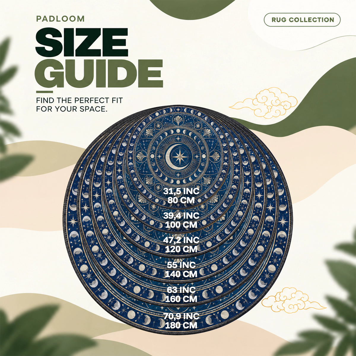 Moon Phase Medallion Round Rug - Celestial Circle Area Rug