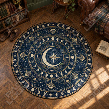 Moon Phase Medallion Round Rug - Celestial Circle Area Rug