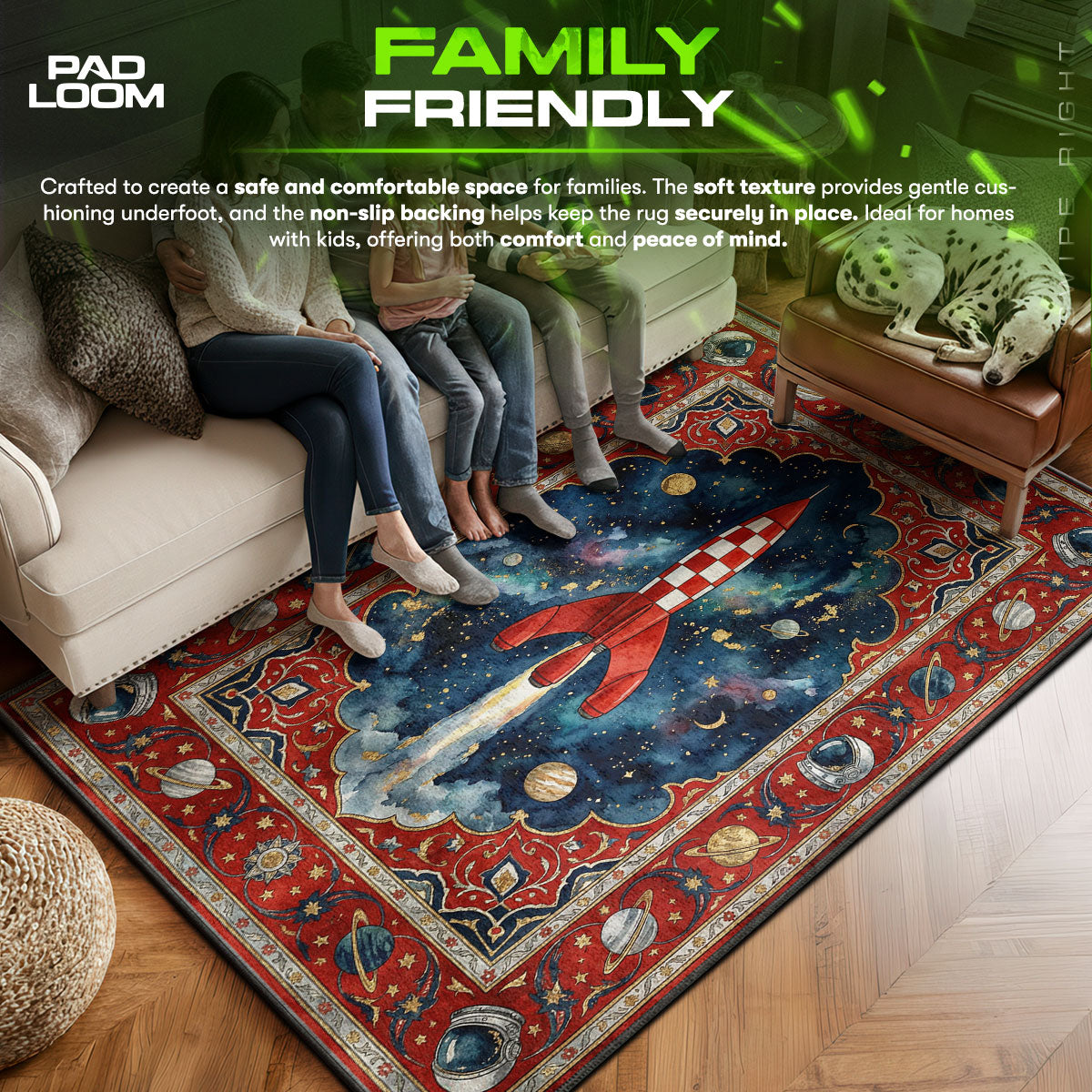 Moon area rug showing full Space artwork