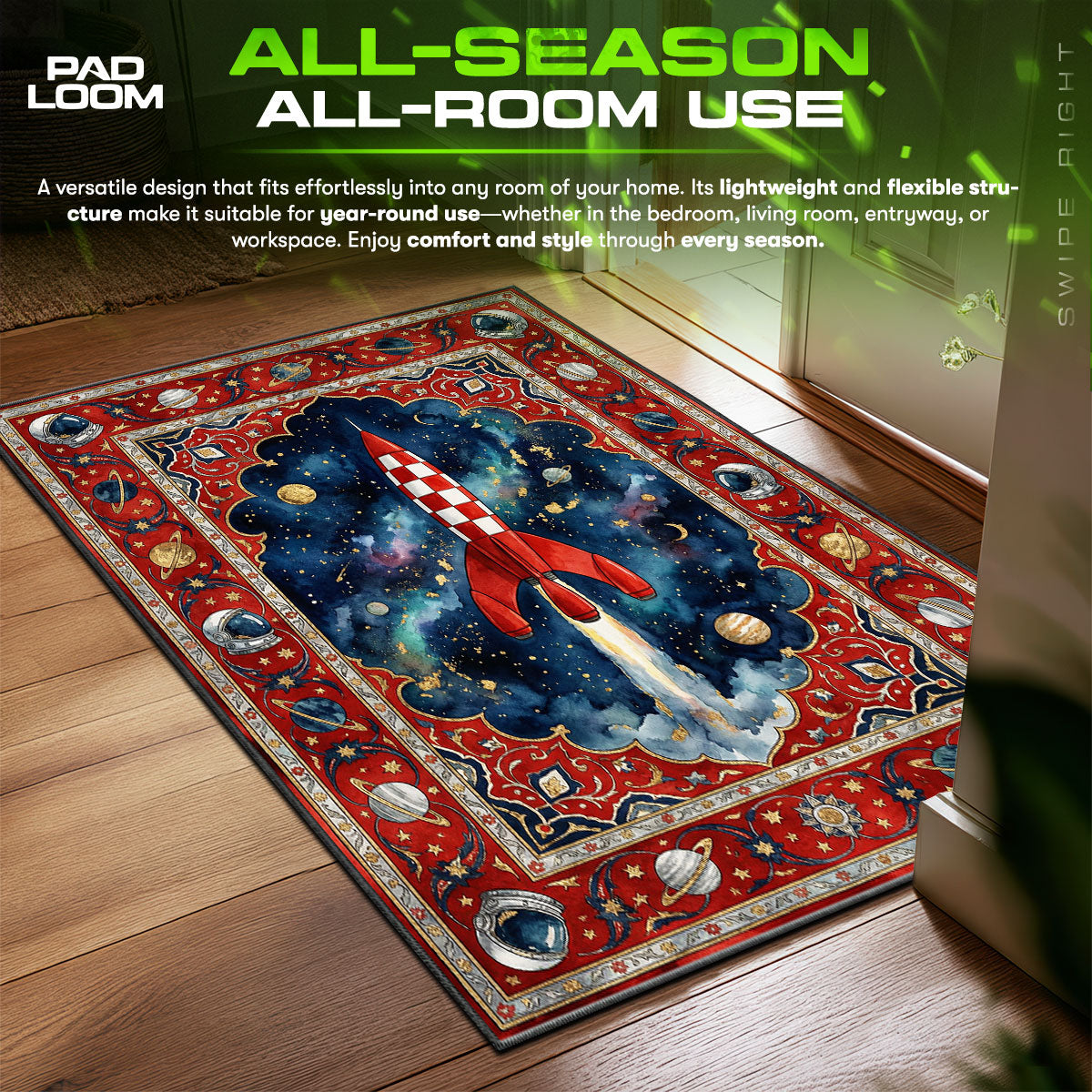 Moon Rocket Adventures Tintin Room fan rug — premium quality print