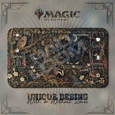 Moonlit Badger Owl Forest Playmat - MTG Magic Mat