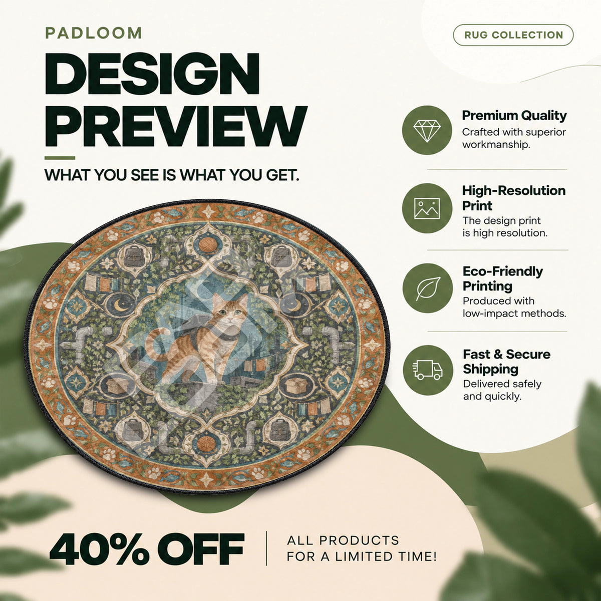 Moonlit Cat Round Rug - Stray Chair Mat