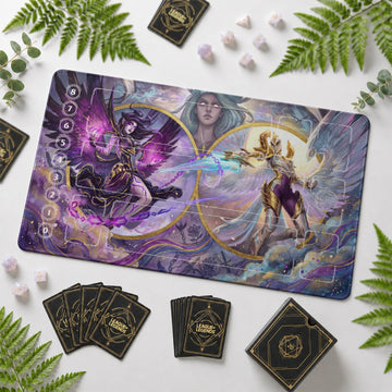 Morgana vs Kayle Riftbound TCG playmat – zone-free full-art League of Legends game mat