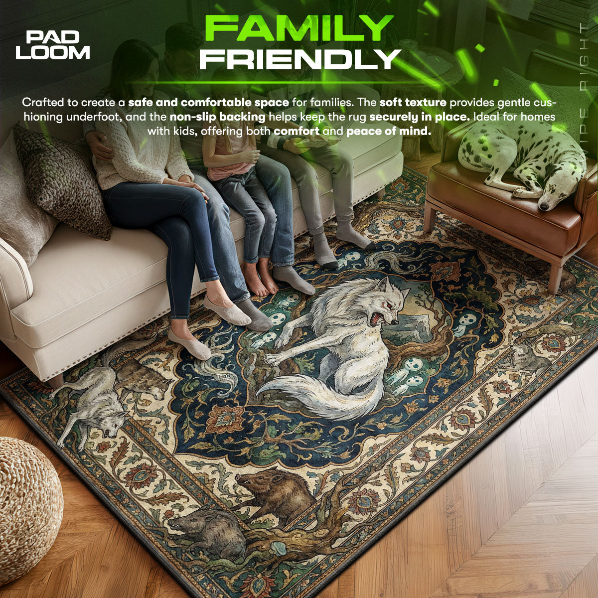 Moro area rug showing full home decor artwork