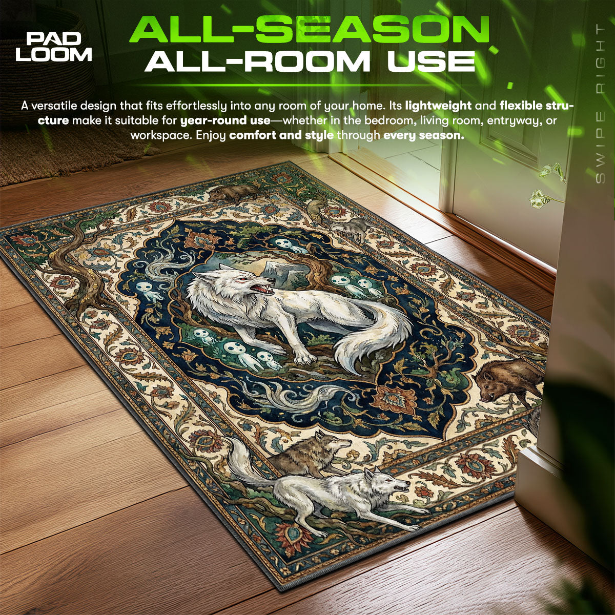Moro Wolf God Princess Mononoke Chair fan rug — premium quality print
