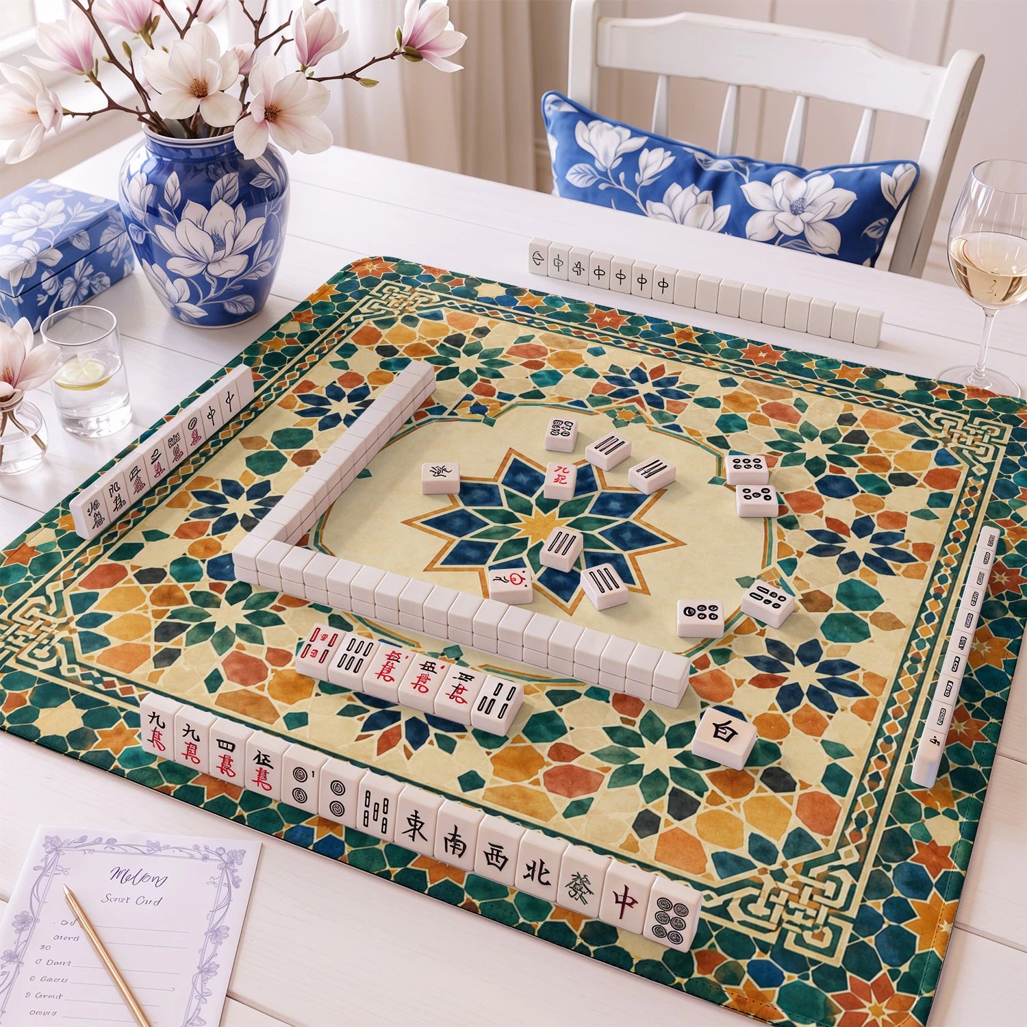 Moroccan Mosaic Star mahjong mat – M (60x60 cm) and L (81x81 cm) sizes