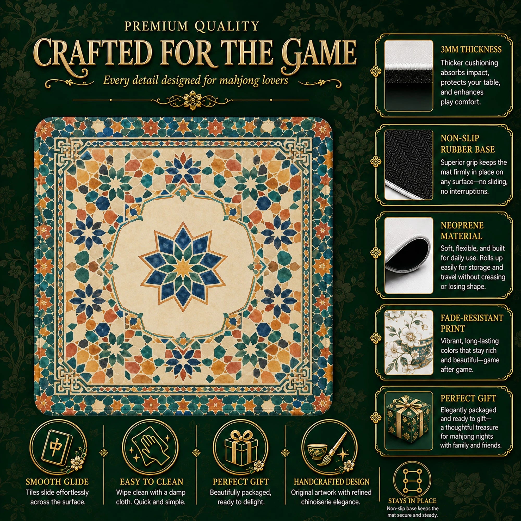 Moroccan Mosaic Star Mahjong Mat – neoprene mah jongg table mat