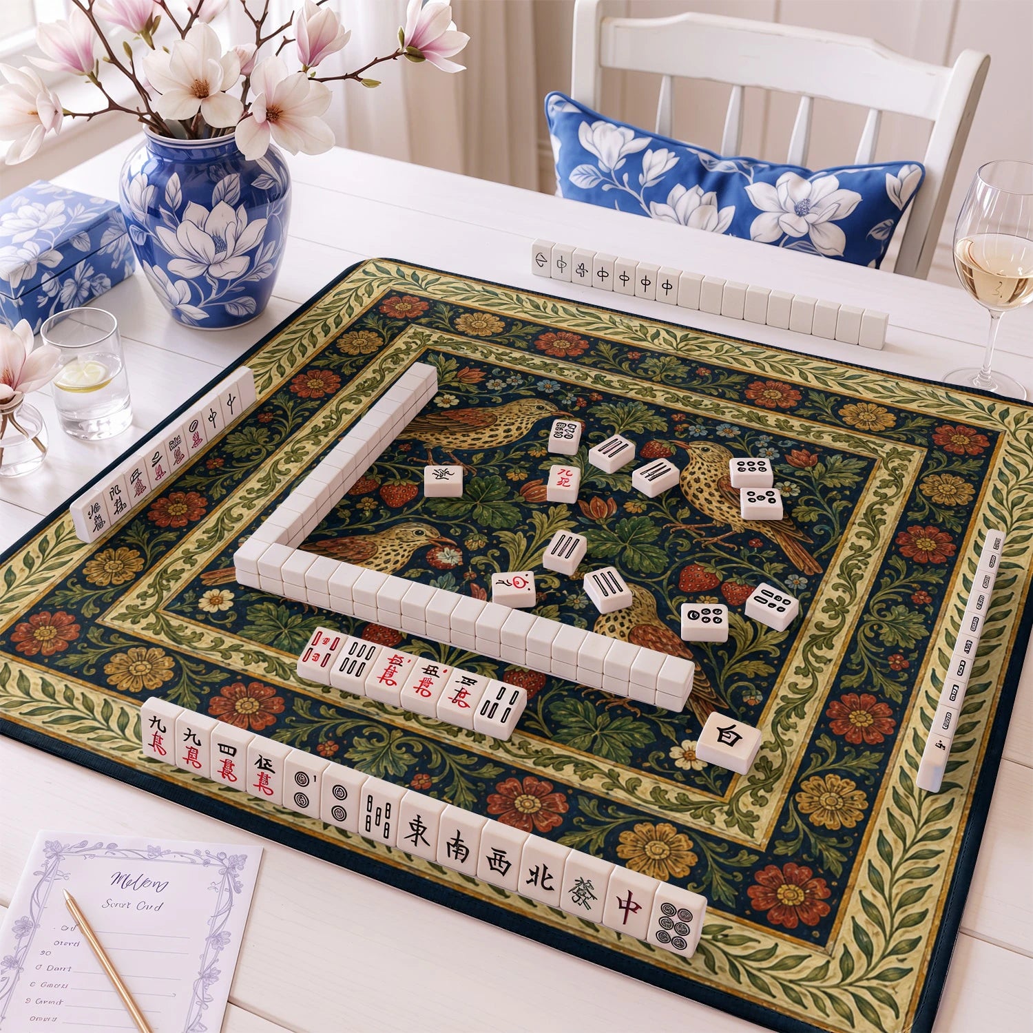 Morris Bird mahjong mat – M (60x60 cm) and L (81x81 cm) sizes