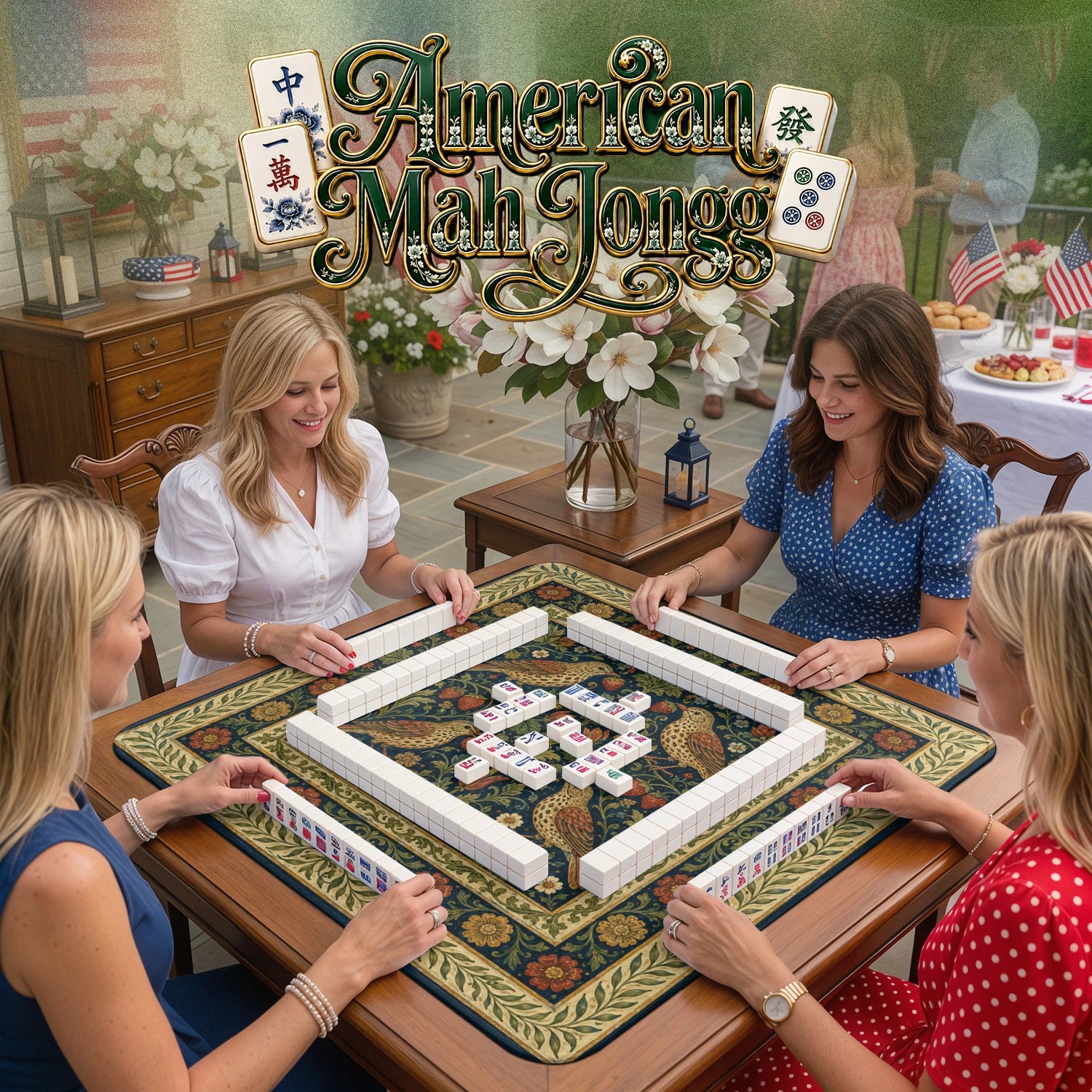 Morris Bird – non-slip mahjong table mat detail