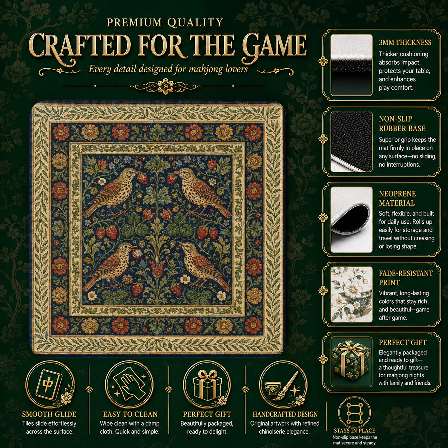 Morris Bird Mahjong Mat – neoprene mah jongg table mat