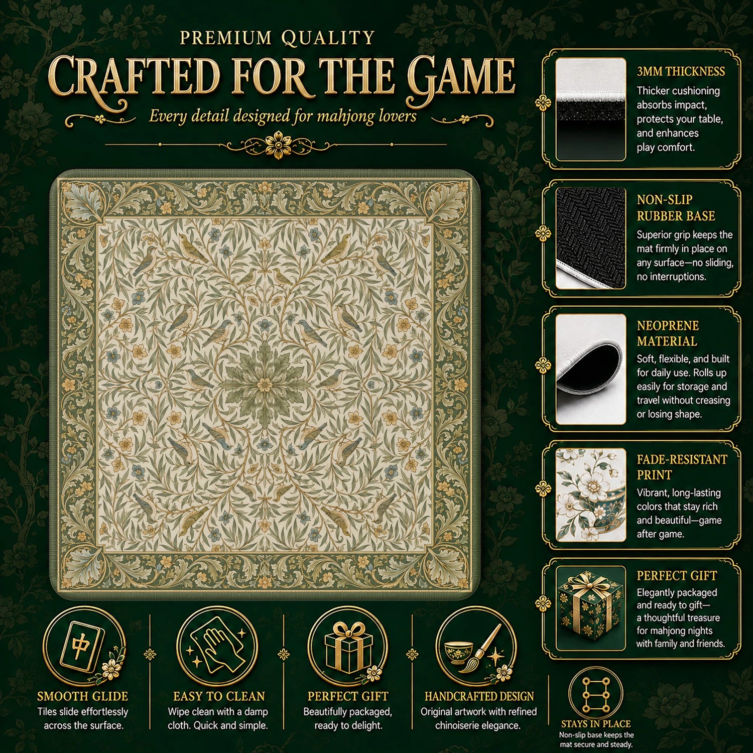 Morris Songbird Mahjong Mat – neoprene mah jongg table mat