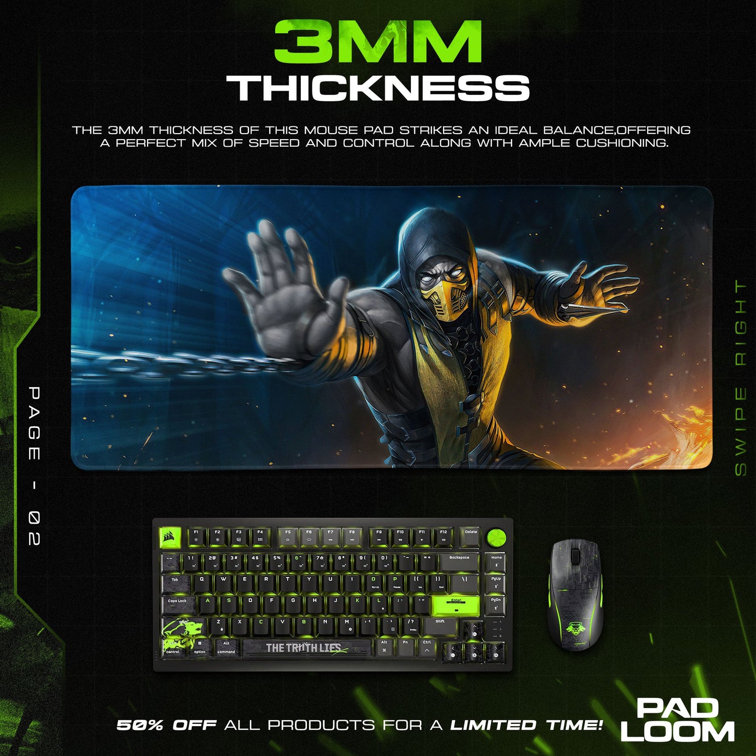 Mortal Kombat Scorpion Chain Attack Mouse Pad, Gamer Desk Mat Padloom