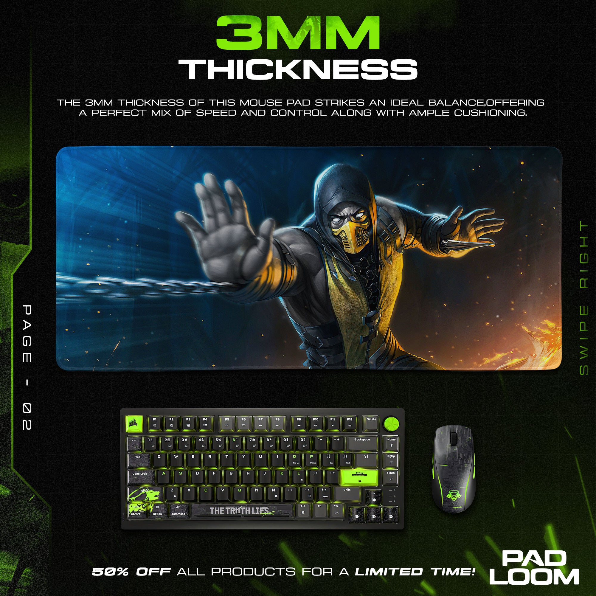 Mortal Kombat Scorpion Chain Attack Mouse Pad, Gamer Desk Mat
