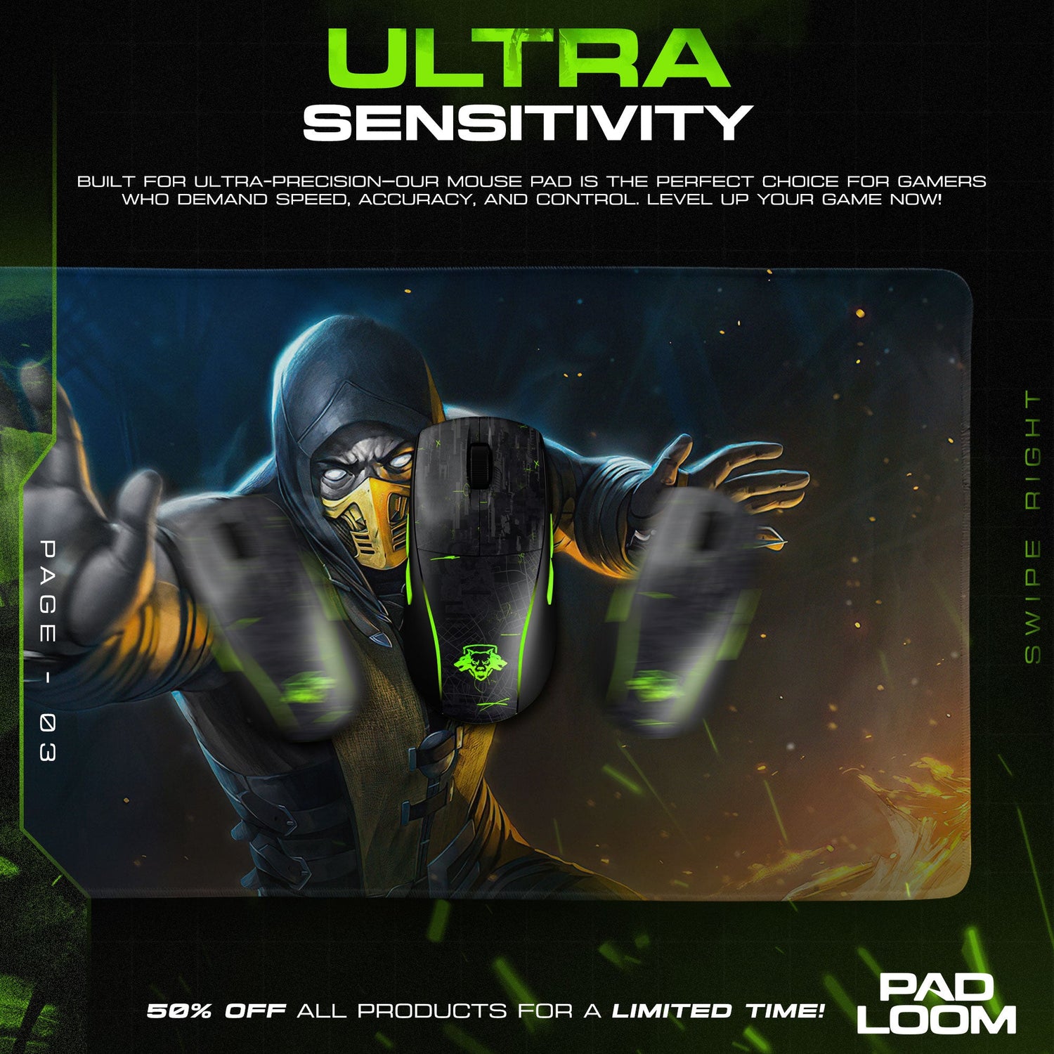 Mortal Kombat Scorpion Chain Attack Mouse Pad, Gamer Desk Mat Padloom