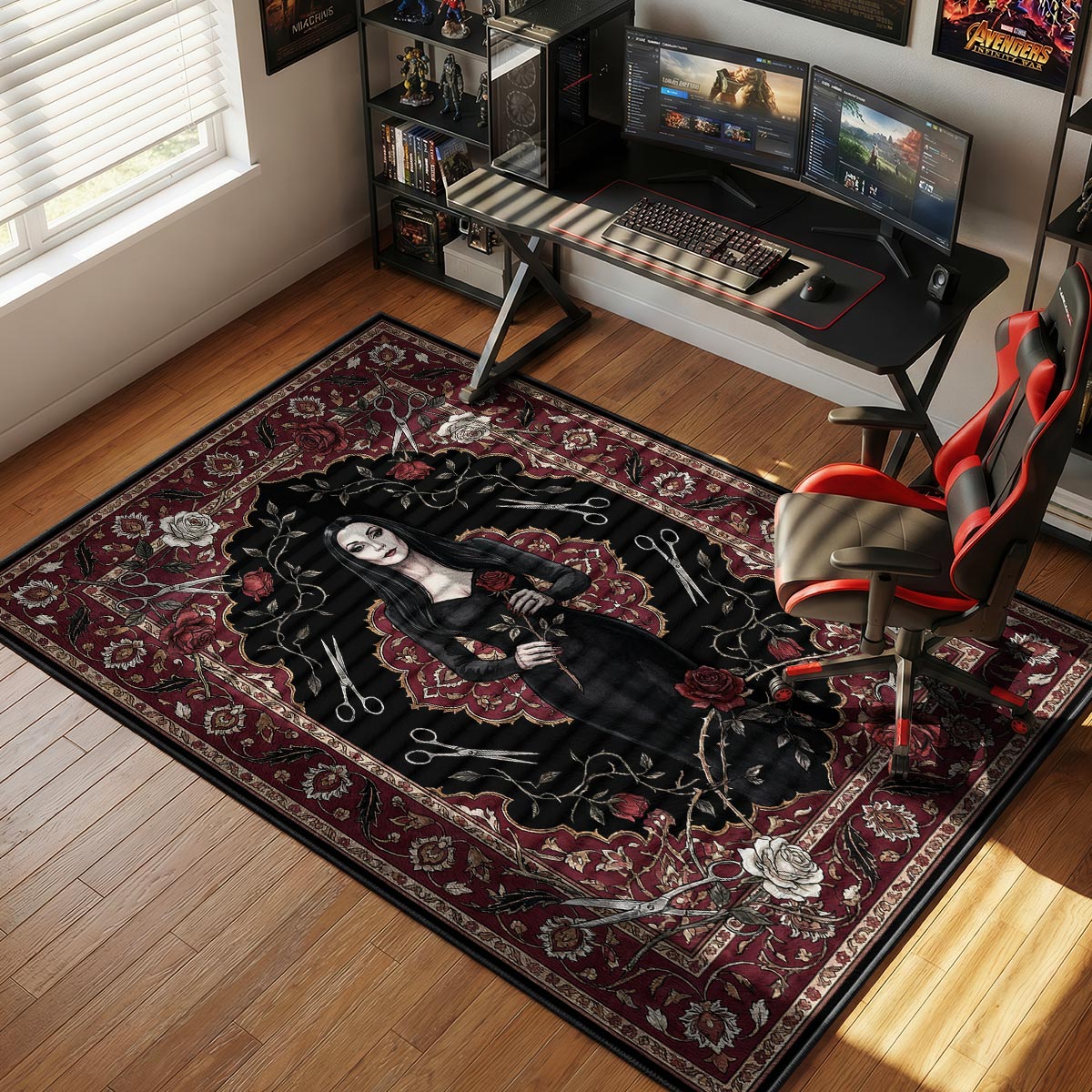 Morticia Addams Rose Fan rug — main product view