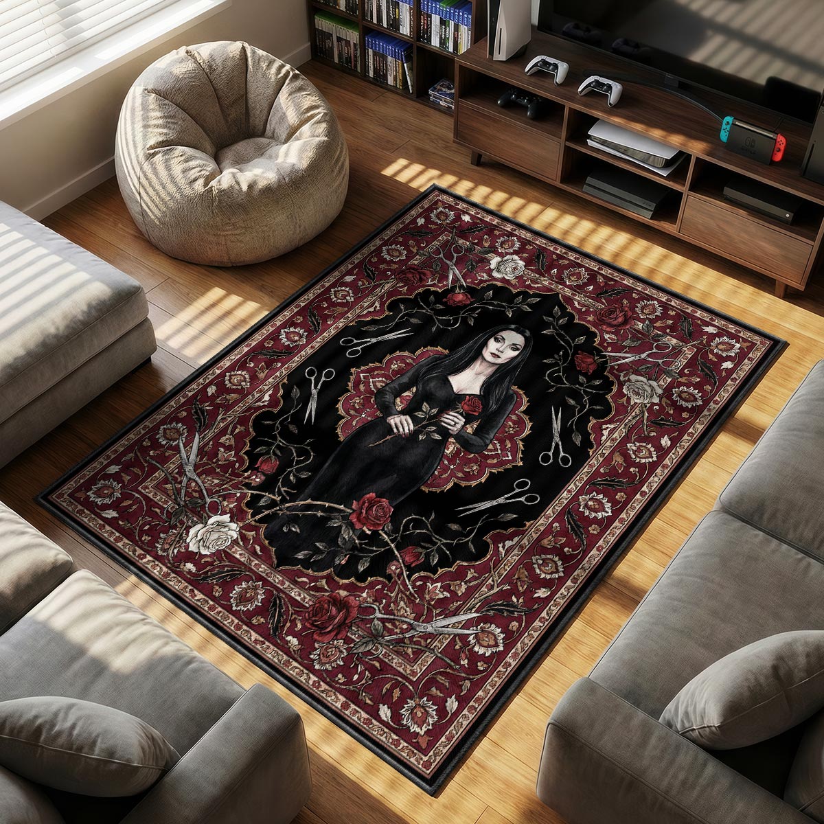 Morticia Addams themed area rug for Gothic fans