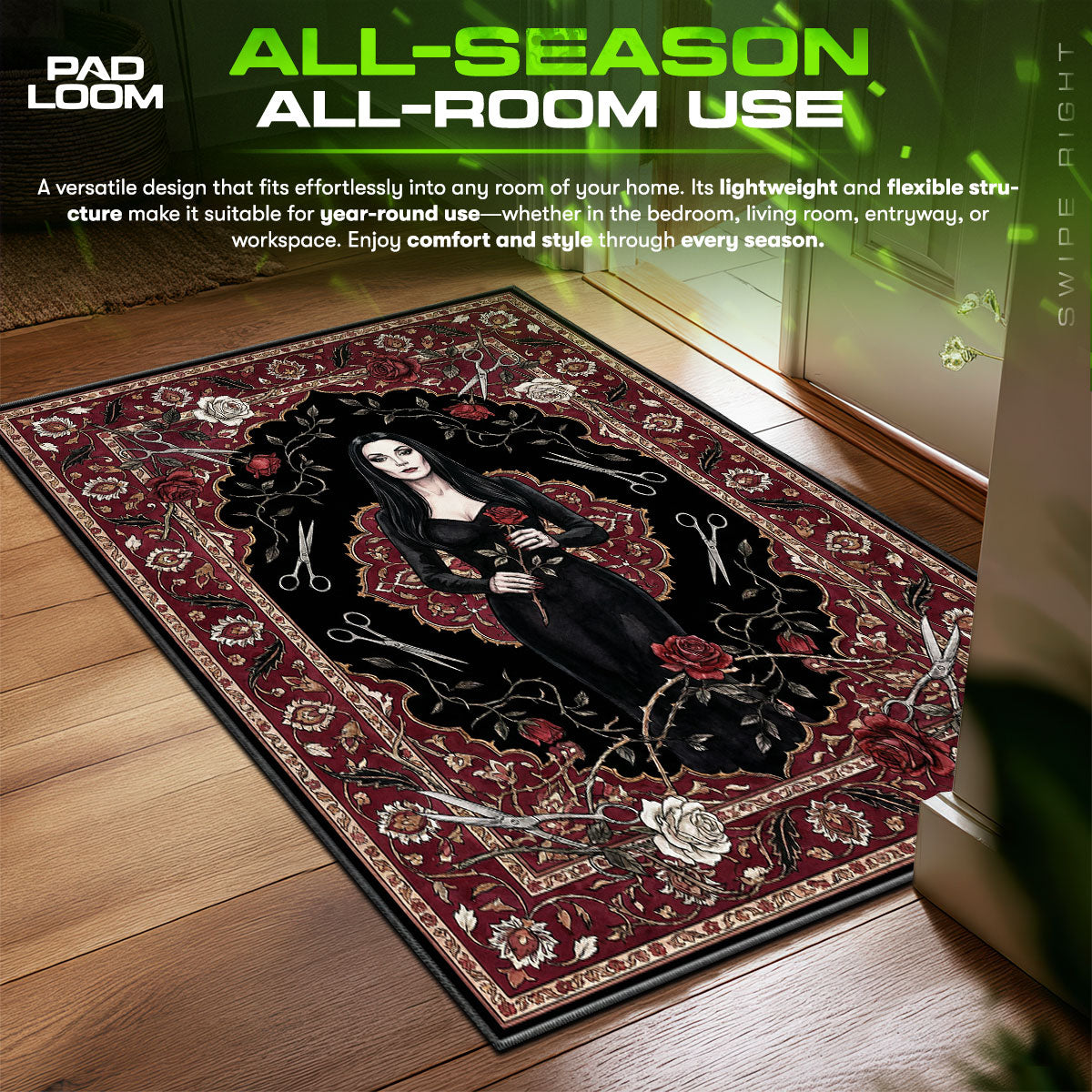 Morticia Addams Rose Fan fan rug — premium quality print