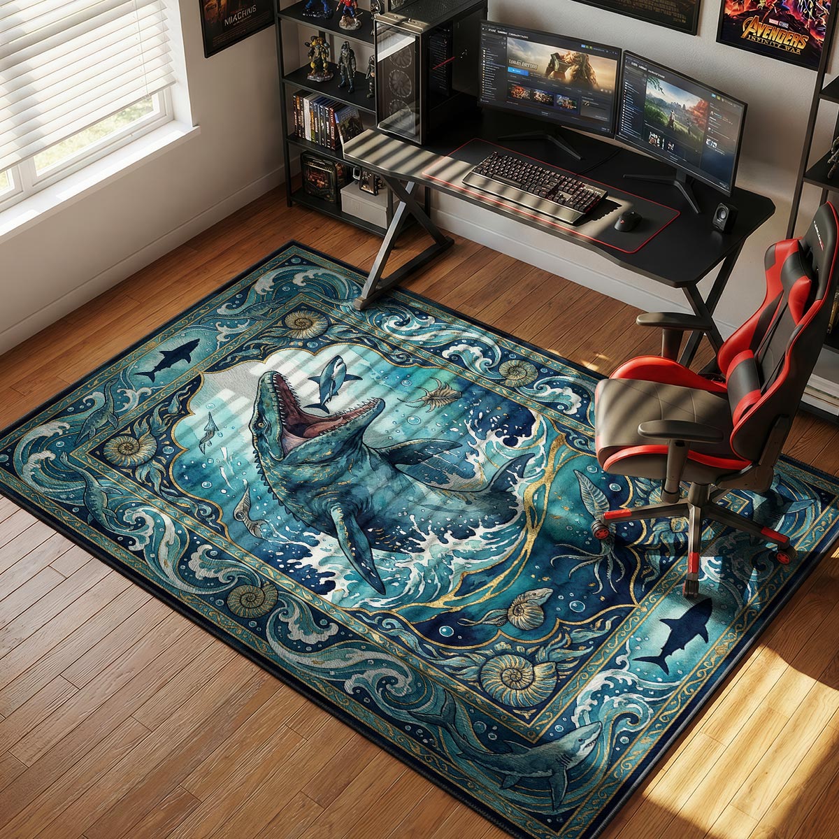Mosasaurus Shark Feast Jurassic World Room rug — main product view