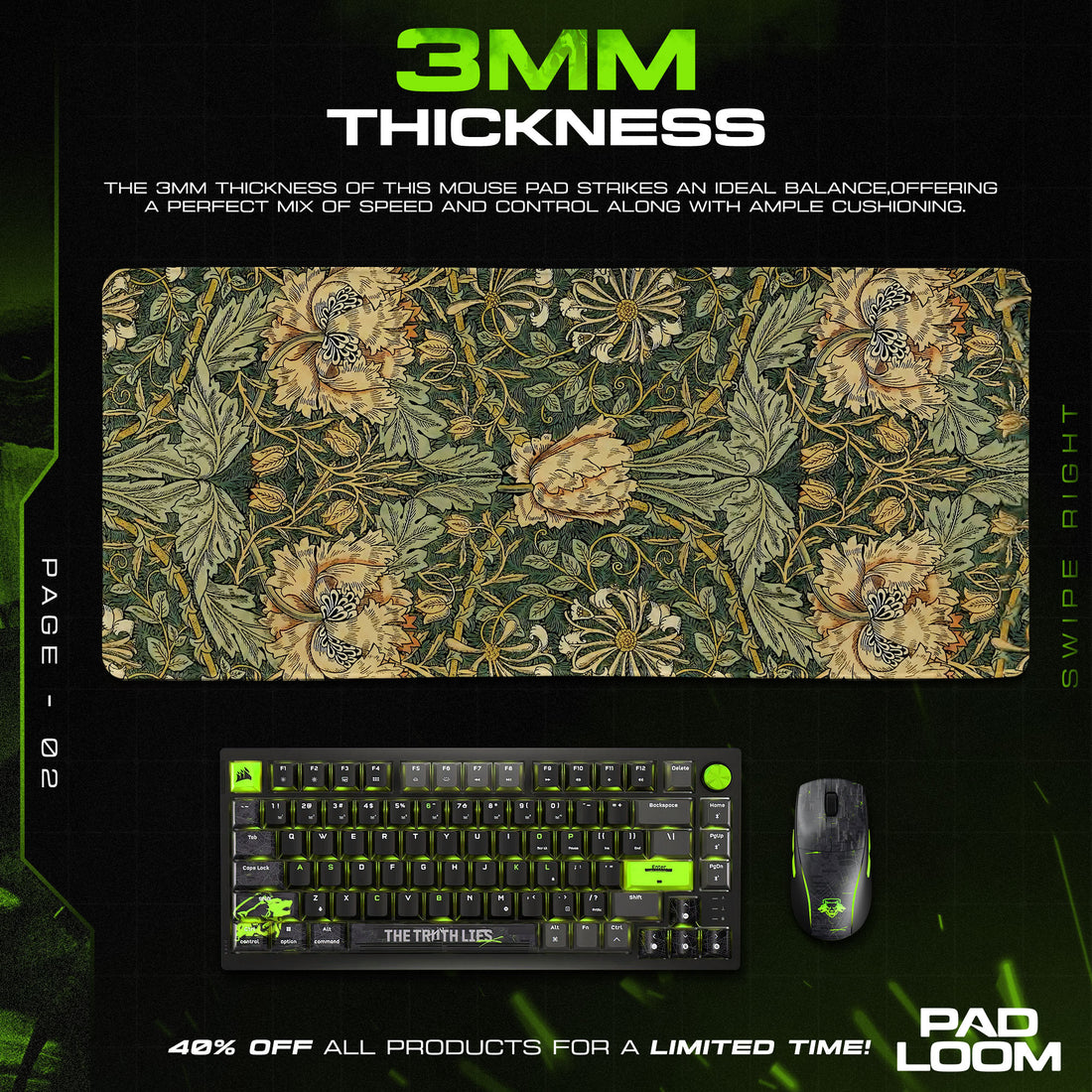 Mossfield Bloom Mouse Pad, Vintage Garden Gaming Desk Mat