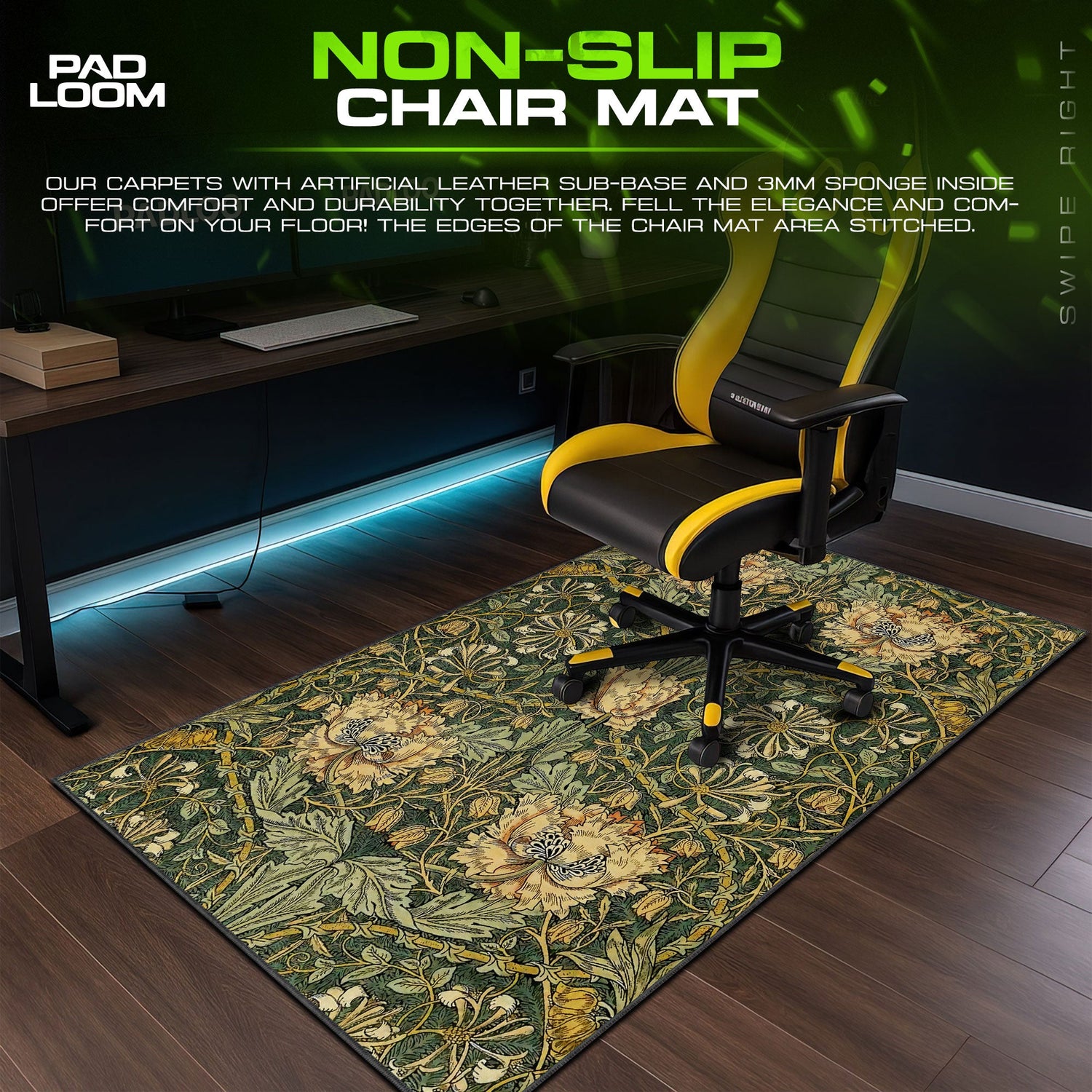 Mossfield Bloom Mouse Pad, Vintage Garden Gaming Desk Mat Padloom