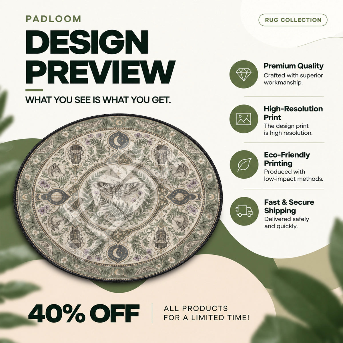 Moth Fern Round Rug - The Last of Us Chair Mat