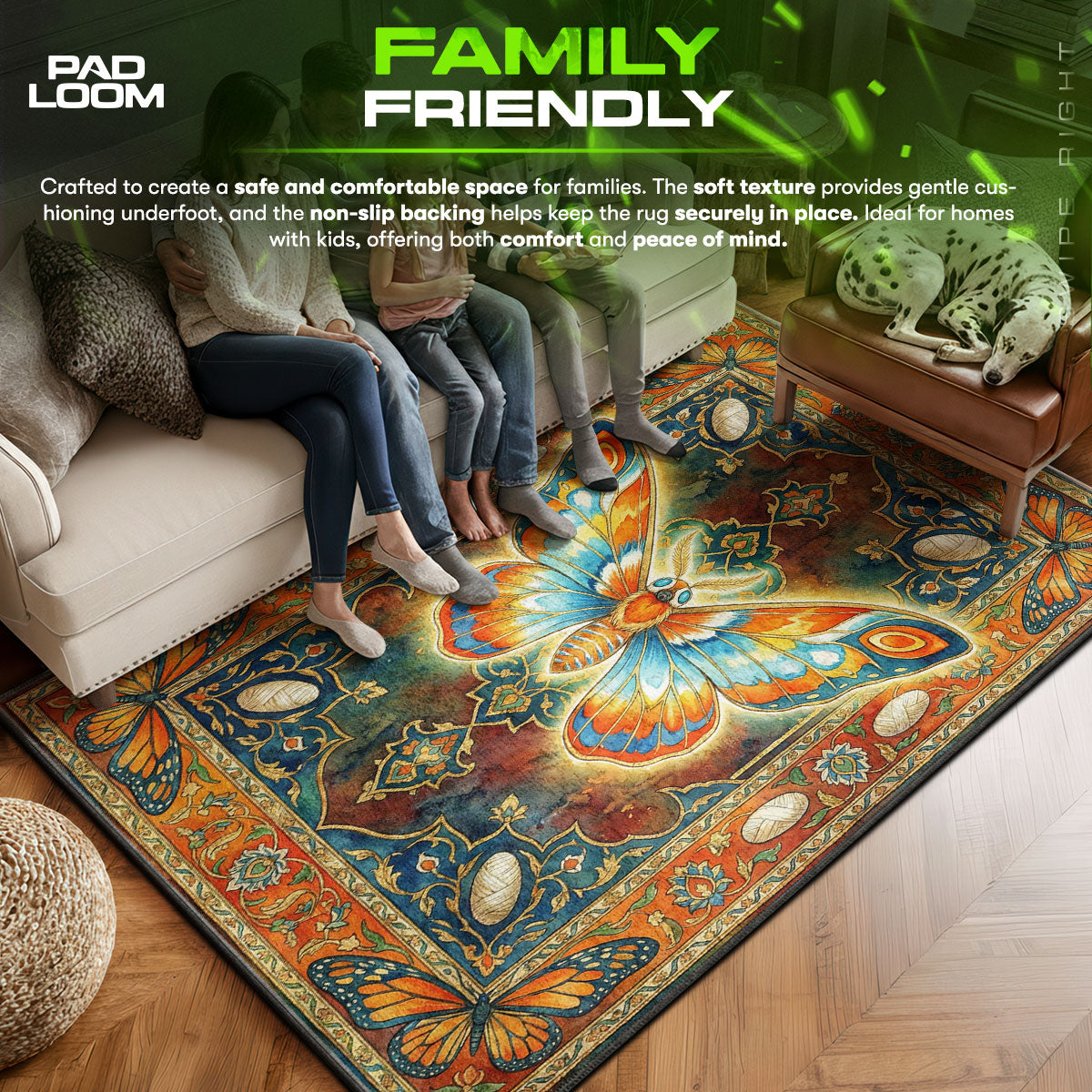 Mothra area rug showing full home decor artwork