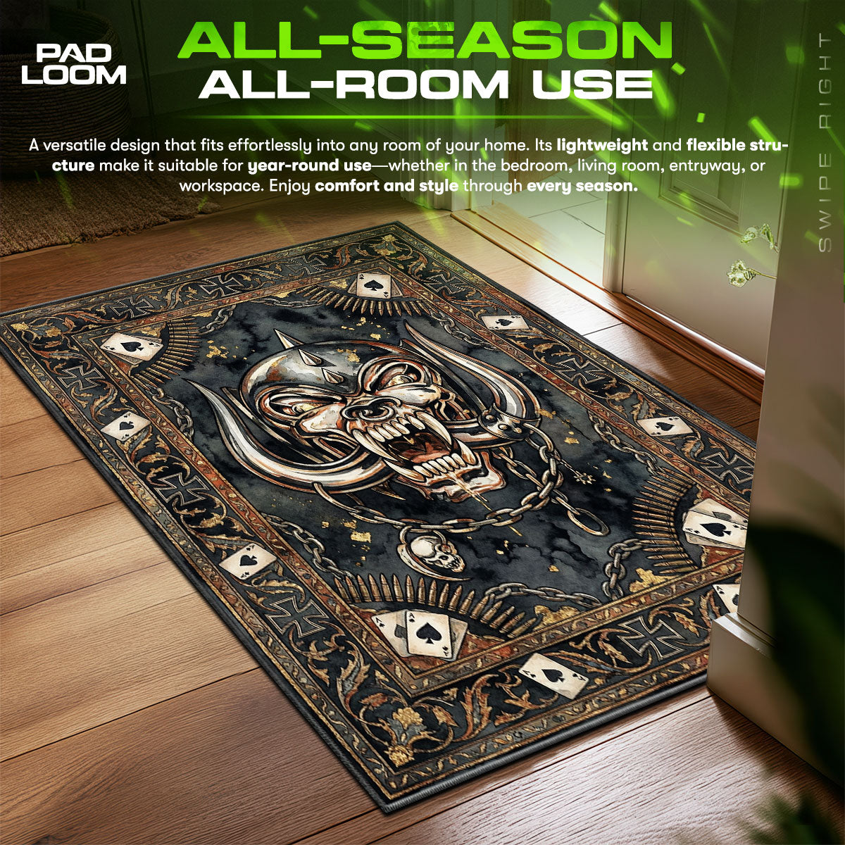 Detailed close-up of Motörhead rug pattern