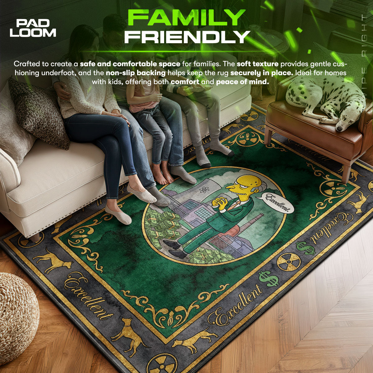 Mr. area rug showing full Vintage artwork