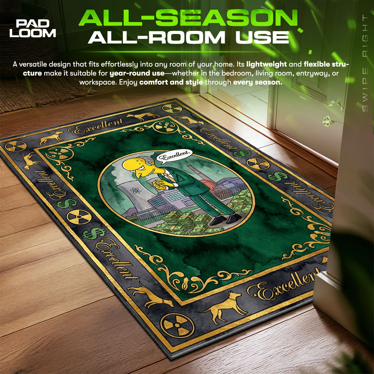 Mr. Burns Excellent Simpsons Room fan rug — premium quality print