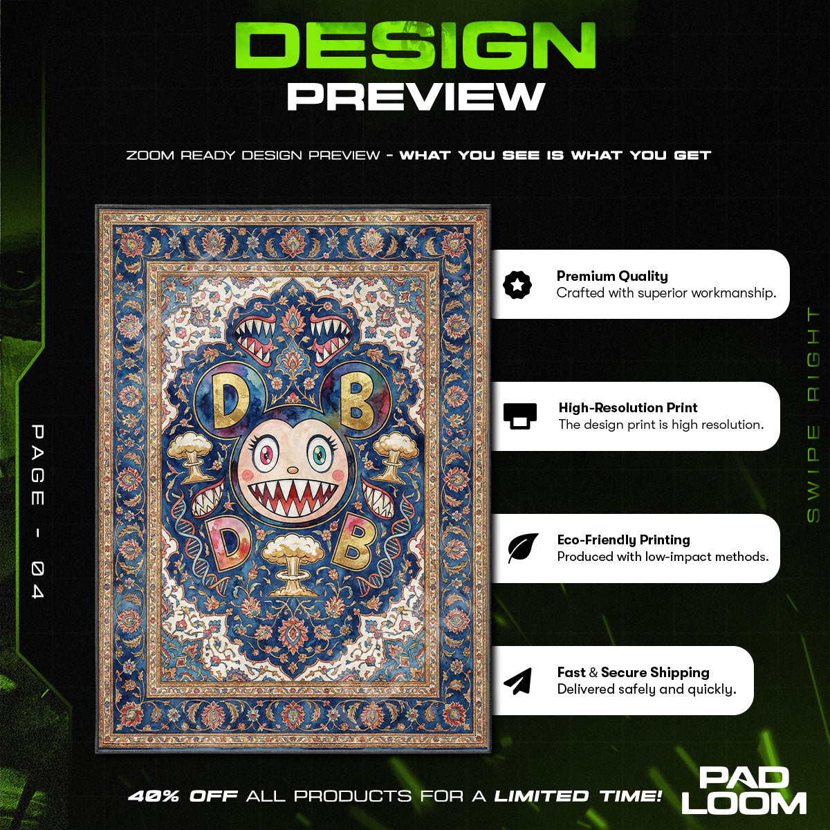 Floor character design printed on rug