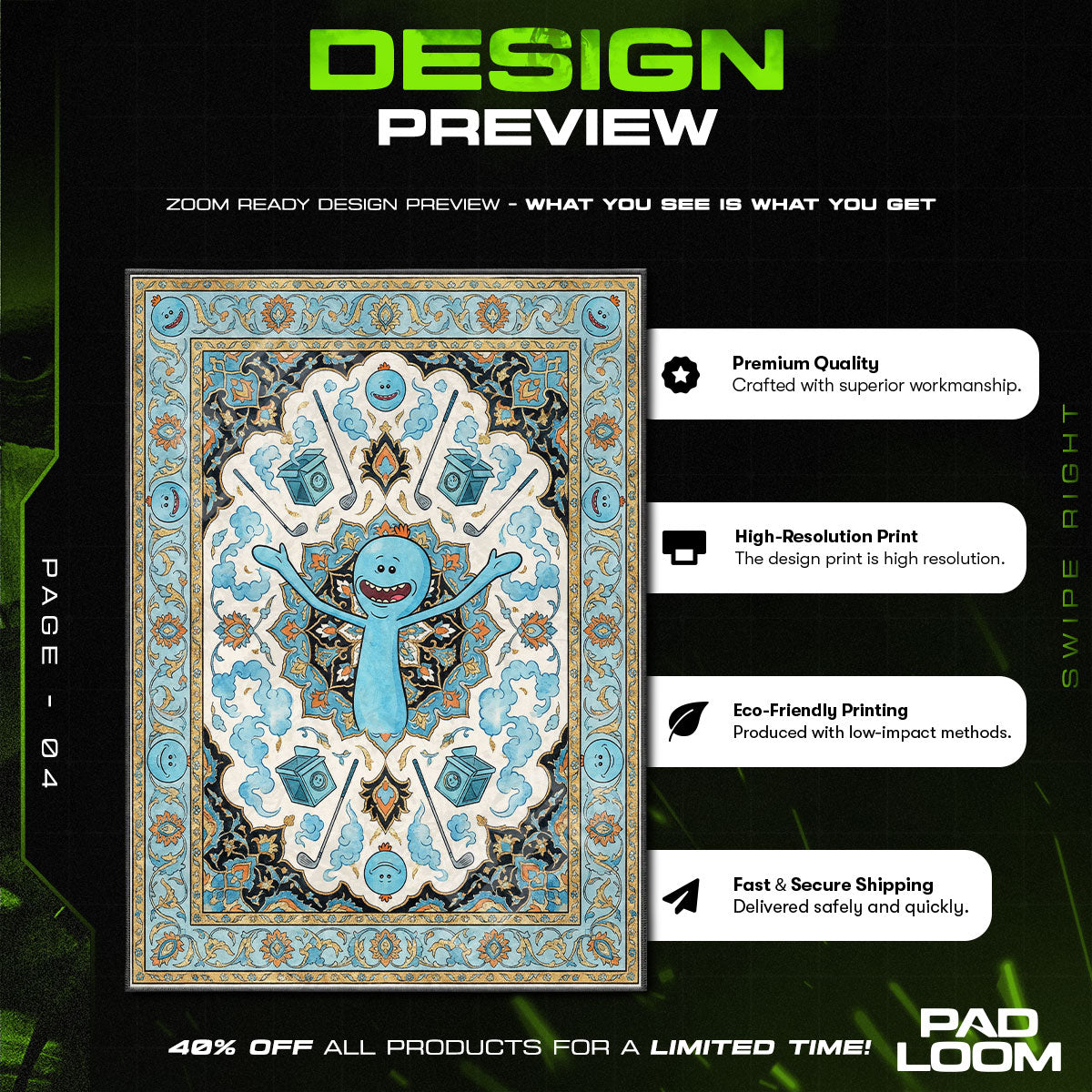 Mr Meeseeks Rick Morty Cartoon Area rug — main product view