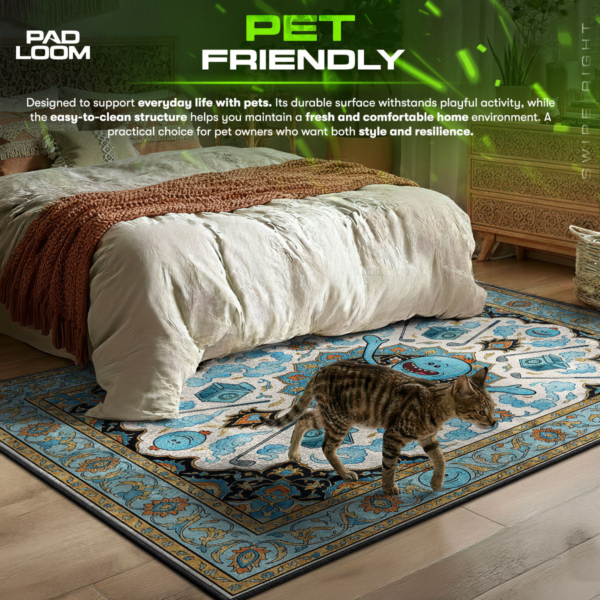 Mr Meeseeks themed area rug for home decor fans