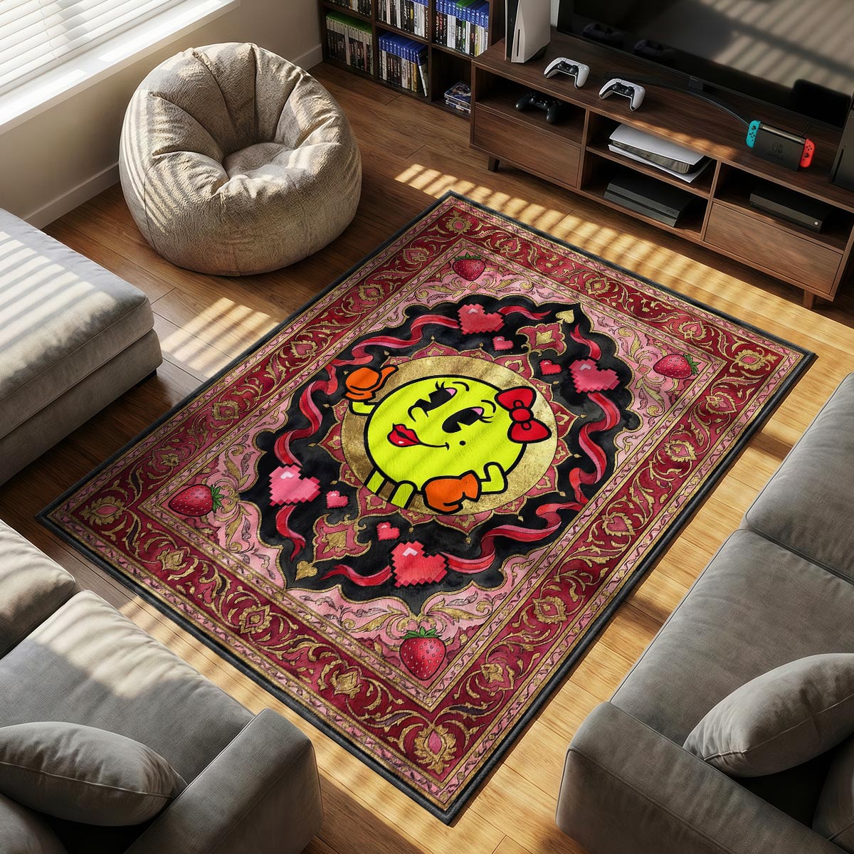 Ms. Pac-Man Retro Queen Rug - Pac-Man Chair Mat