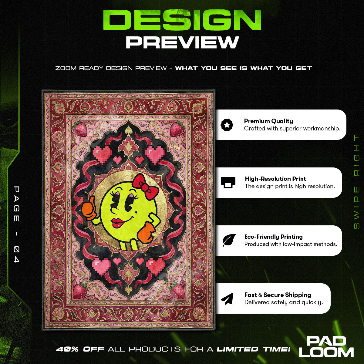 Ms. Pac-Man Retro Queen Rug - Pac-Man Chair Mat