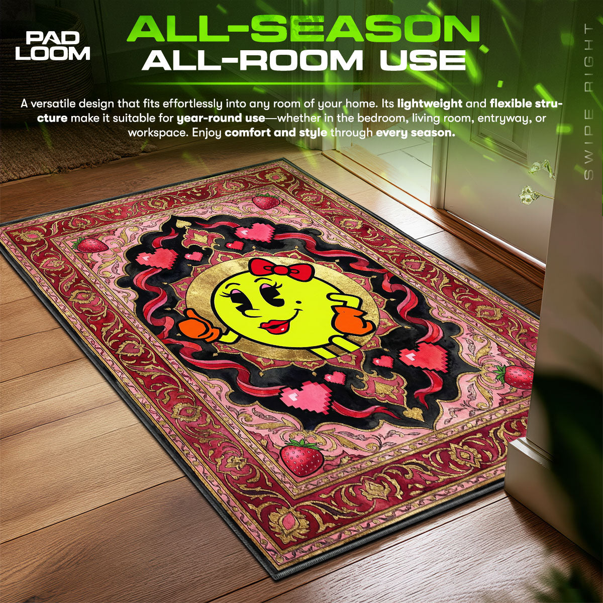 Ms. Pac-Man Retro Queen Rug - Pac-Man Chair Mat