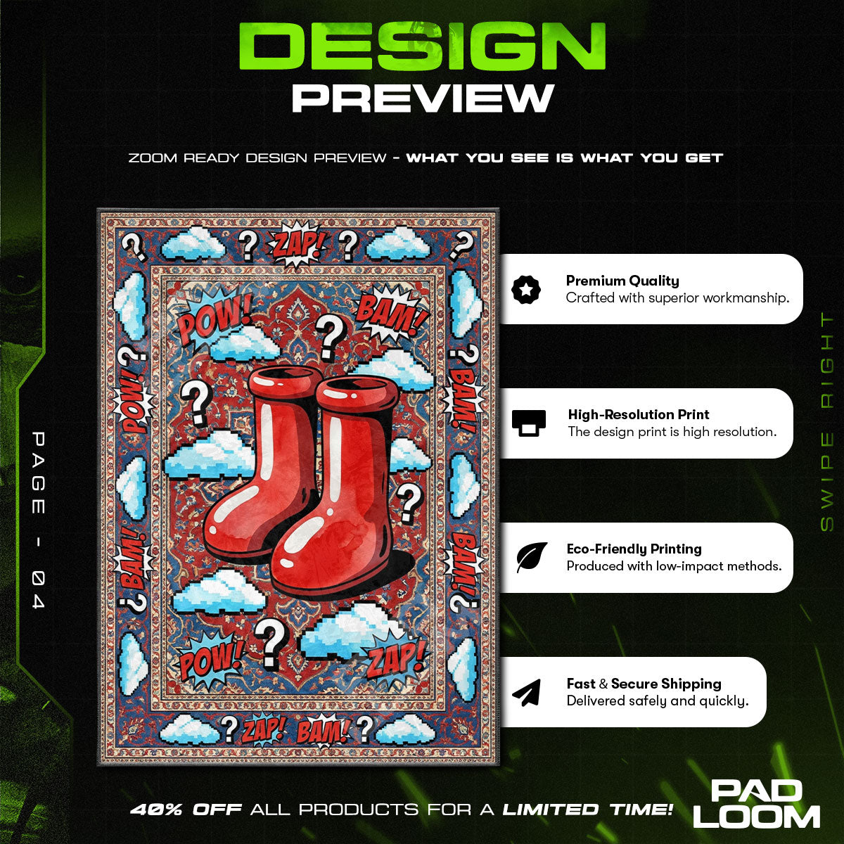 Floor character design printed on rug