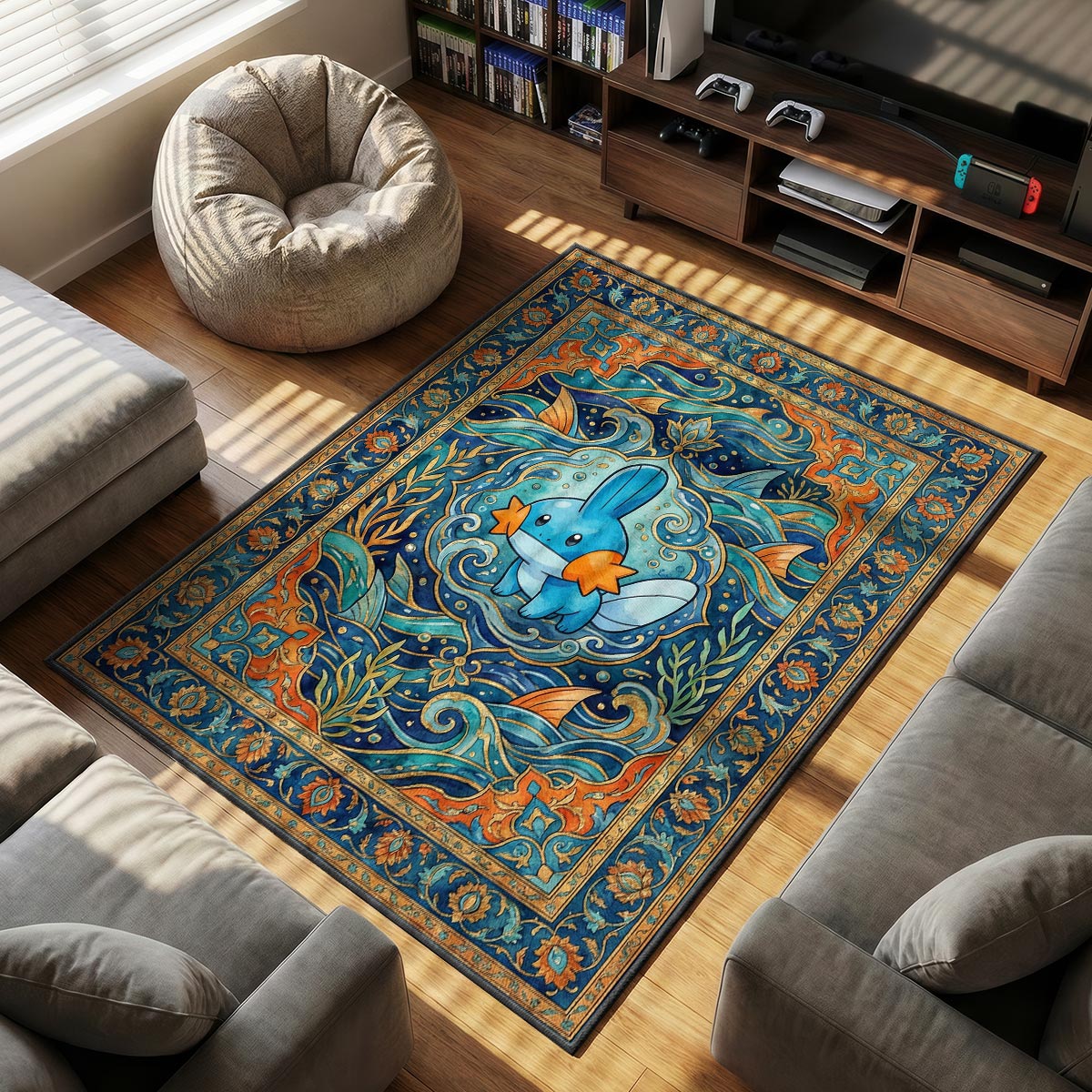 Mudkip Hydro themed area rug for Pokemon fans