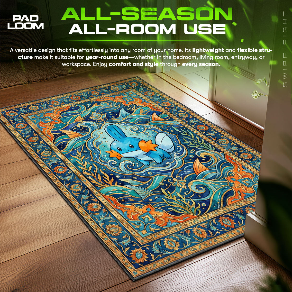 Mudkip Hydro Wave Chair fan rug — premium quality print