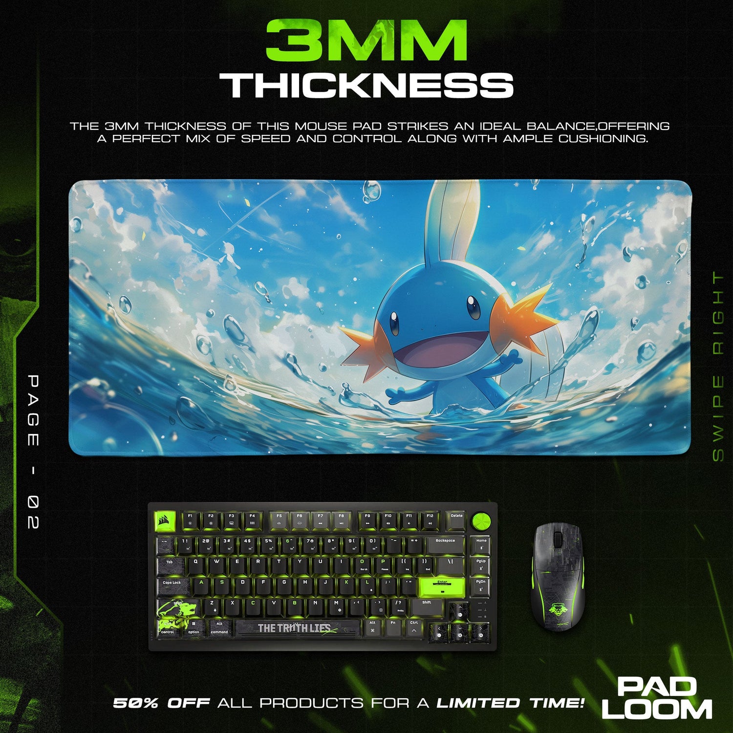 Mudkip Mouse Pad, Water Pokémon Gamer Desk Mat Padloom
