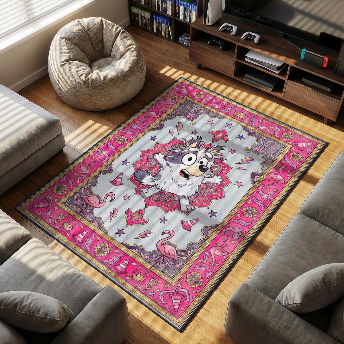 Bluey Muffin themed area rug for home decor fans