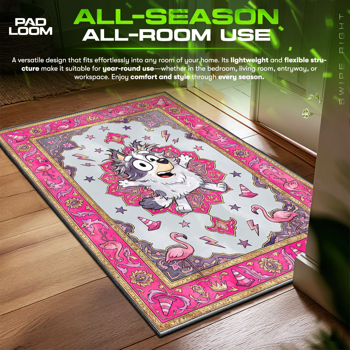 Bluey Muffin Pink Fun Kids Floor fan rug — premium quality print