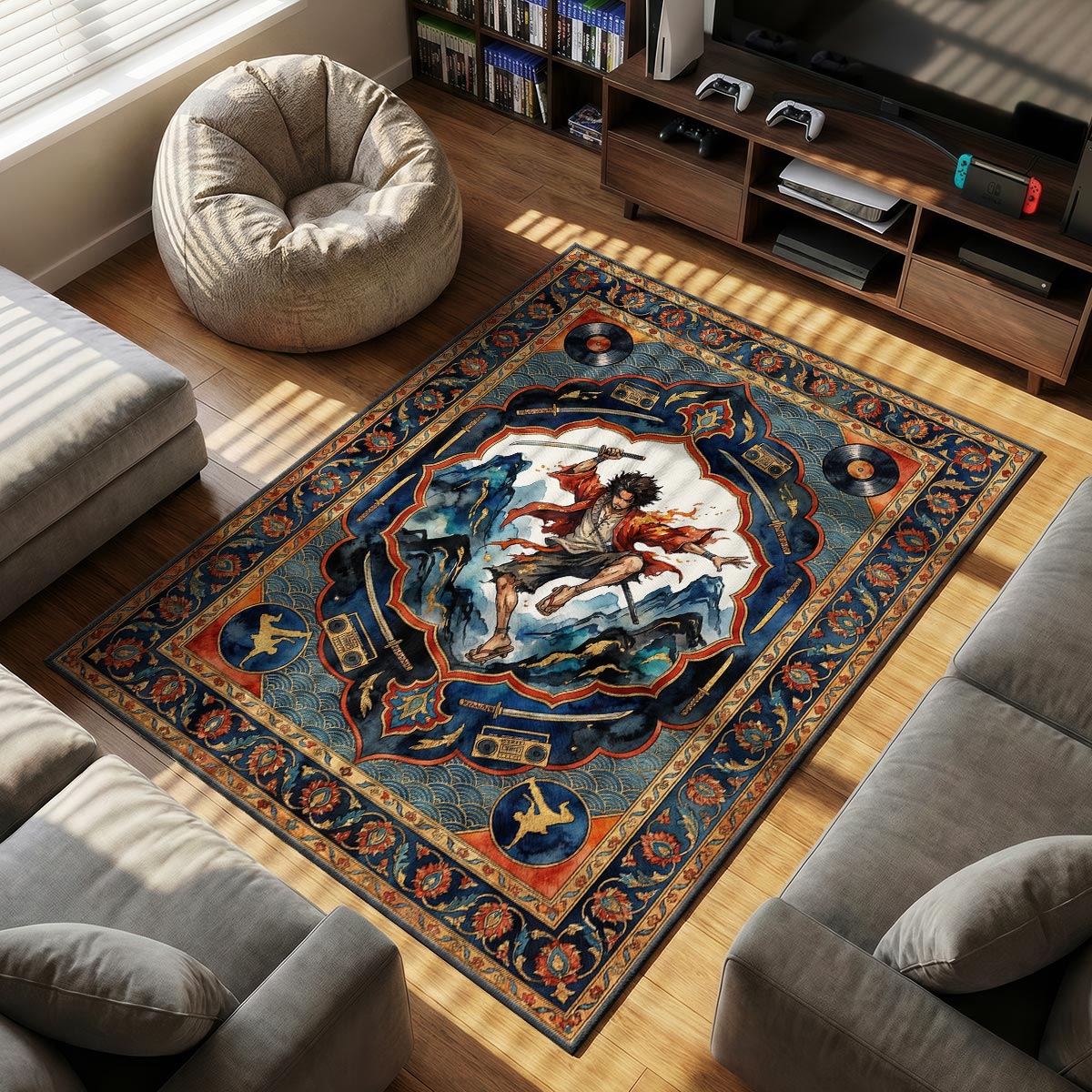 Mugen Champloo themed area rug for home decor fans