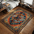 Mugen jumping with katana amidst graffiti tags and ocean waves in ukiyo-e street style area rug and floor mat