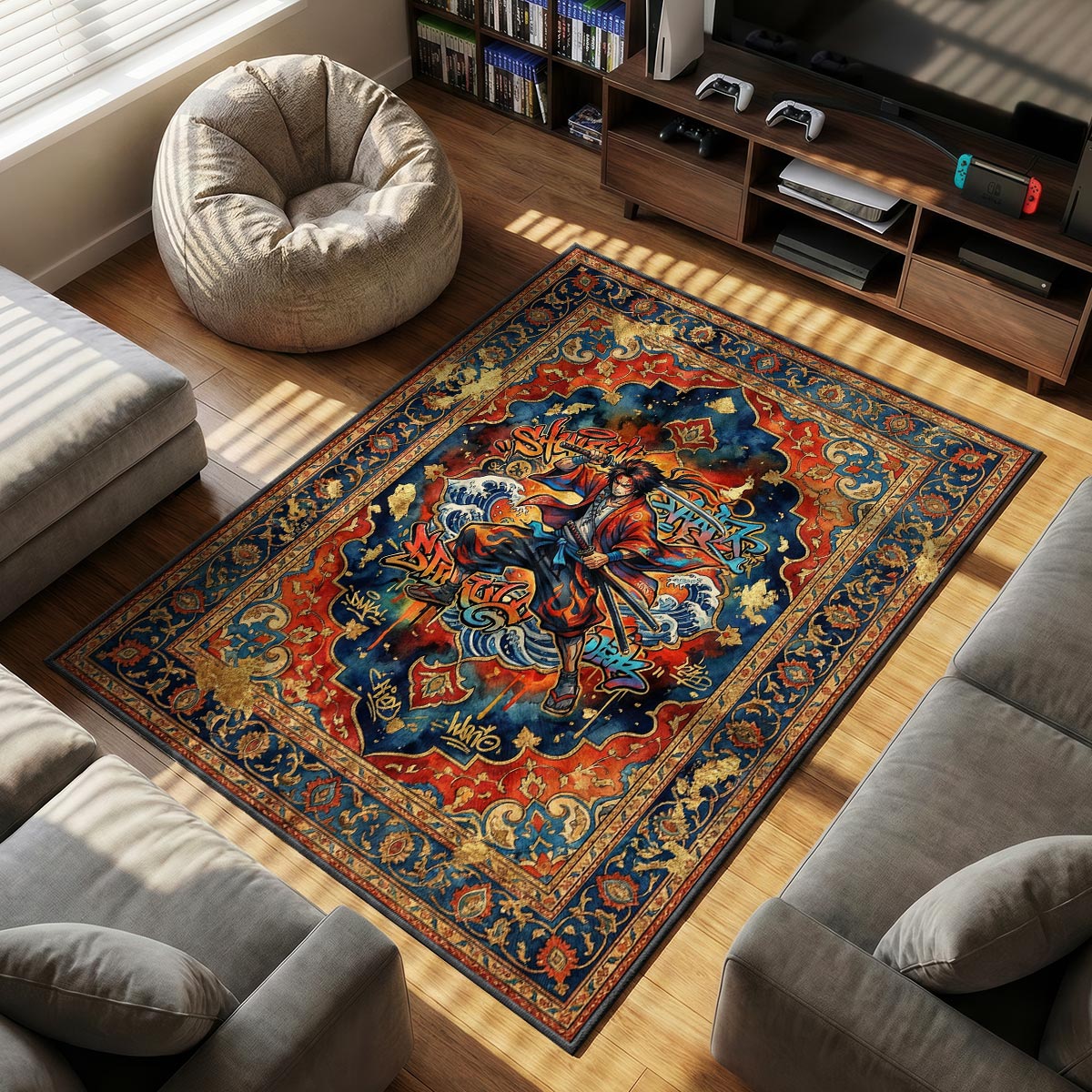 Mugen Graffiti themed area rug for home decor fans