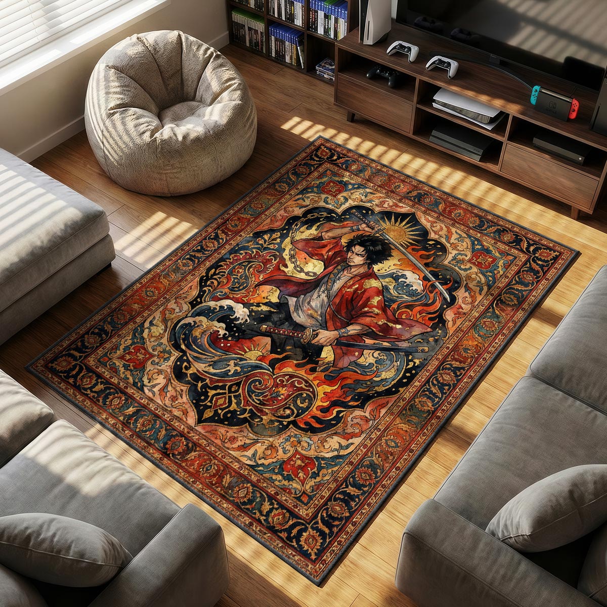 Mugen Sun themed area rug for home decor fans