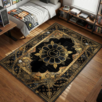 Drop some heavy luxury vibes into your space. This black and gold Murakami and LV-inspired mashup is pure fire. Grab yours and upgrade your floor now.