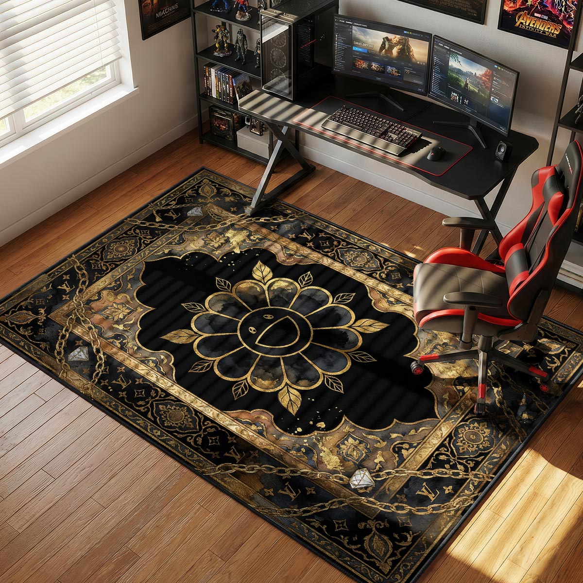 Murakami Flower LV Mashup Streetwear Floor rug — main product view