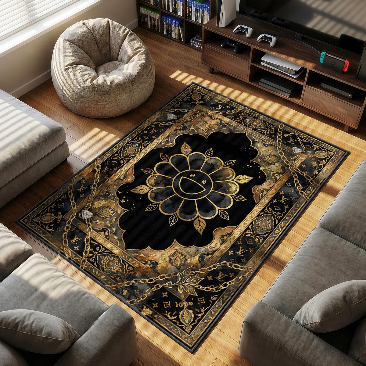 Murakami Flower themed area rug for home decor fans