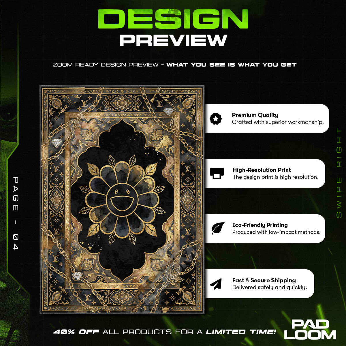 Floor character design printed on rug