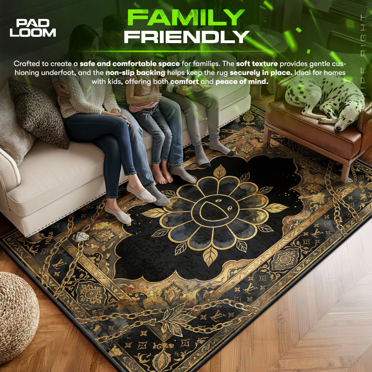 Murakami area rug showing full home decor artwork